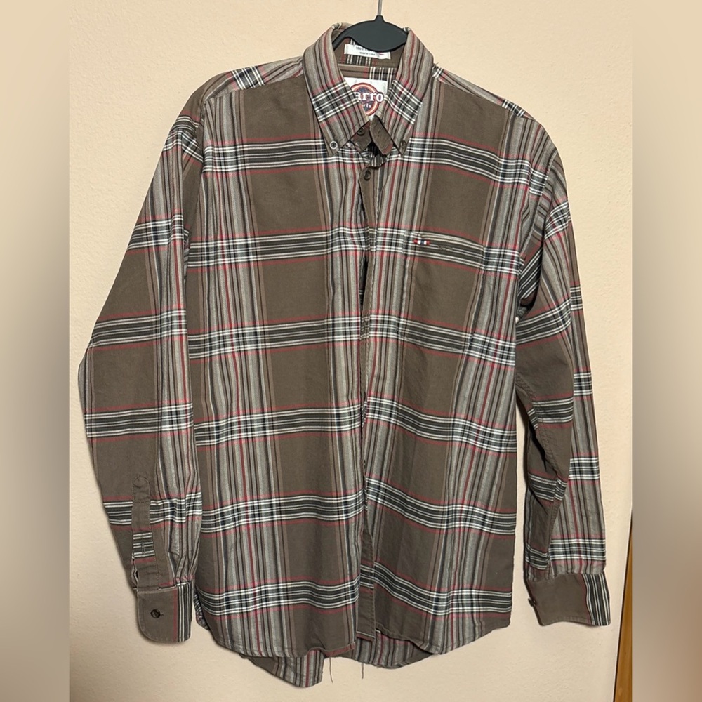 Larro Men’s Long Sleeve Button Down Brown Plaid Western Shirt Sz medium M